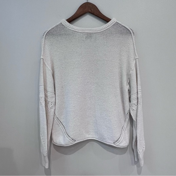 Lucky Brand Oversized Cropped Knit Cotton Long Sleeve Sweater White, Small - Picture 7 of 12